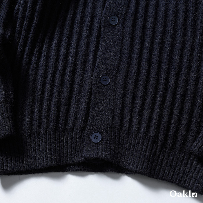 2色展開　無地ローゲージニットカーディガン-oakln