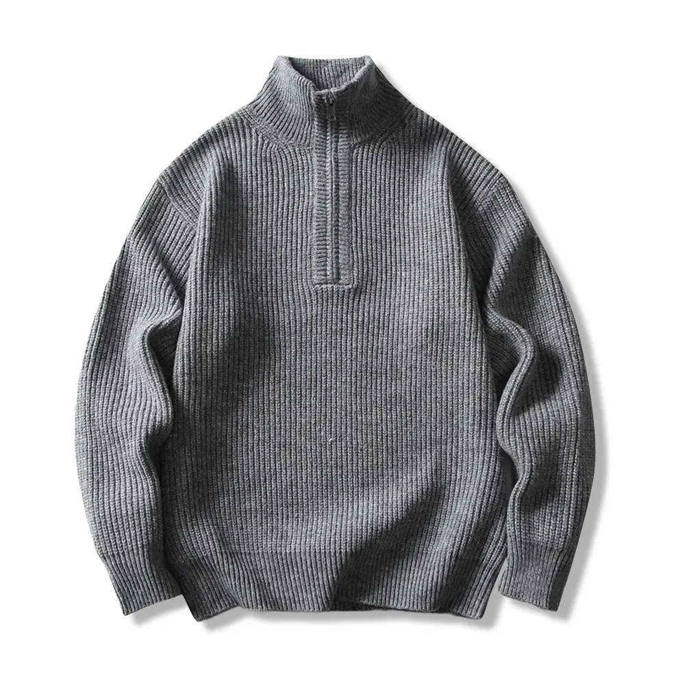 ミニマルクラシック　無地ハーフジップスタンドカラーセーター