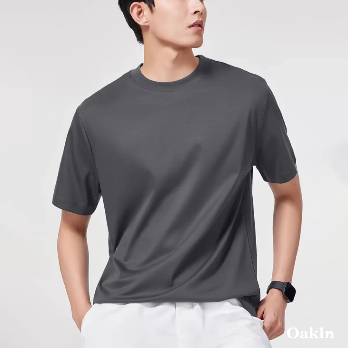 なめらかな肌触り　モダール混コットンTシャツメンズ-Oakln