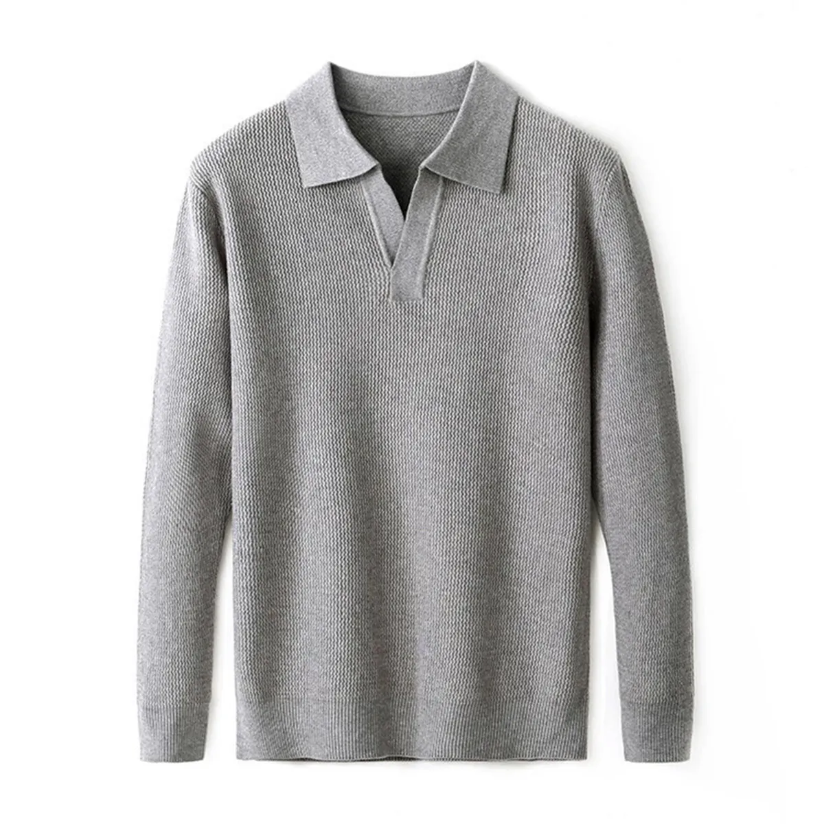  スキッパー ニット 羊毛混 鹿の子編み 襟付き ウォッシャブル ボタンレス ポロネックニット ウール混  立体テクスチャー  洗濯機対応