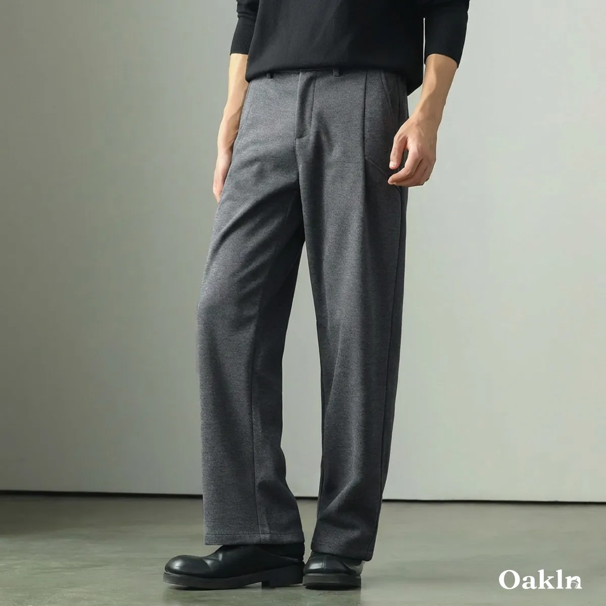 ワイドパンツ  メンズ ウール混  ストレートシルエット  スラックス  春秋冬向け -Oakln