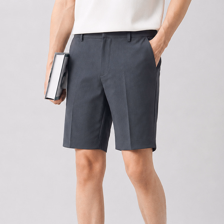 夏用メンズショートパンツ 薄手 通気性のある素材 イージーケア 落ち感のあるシルエット ビジネスカジュアル