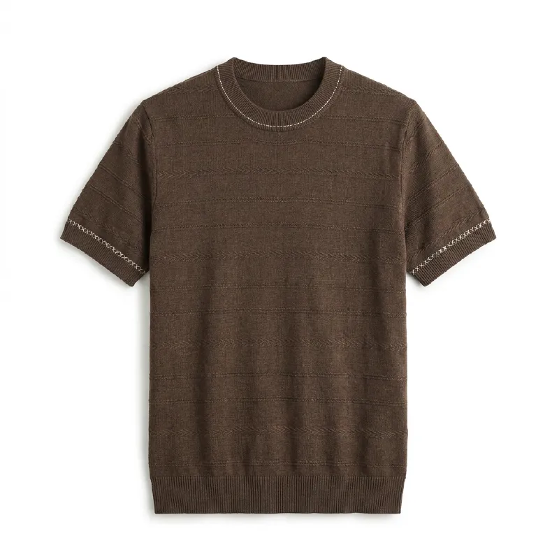 清涼感・通気性・軽やかな着心地　表情感のあるリネンニットTシャツ