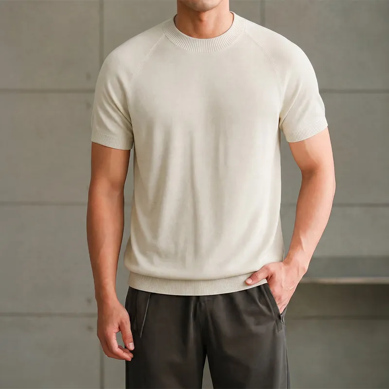 洗濯機洗い可｜型崩れしにくい｜リネン混ニットTシャツ｜ひんやり快適で肌にまとわりつきにくい