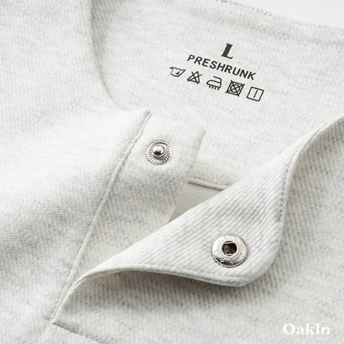 ヘンリーネック長袖Tシャツ 厚手仕様 ツイル コットン混 ドロップショルダー-Oakln