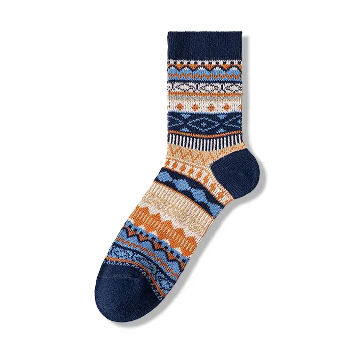  多色可選　配色エスニック柄コットンニットソックス(まとめ買いの対象外)