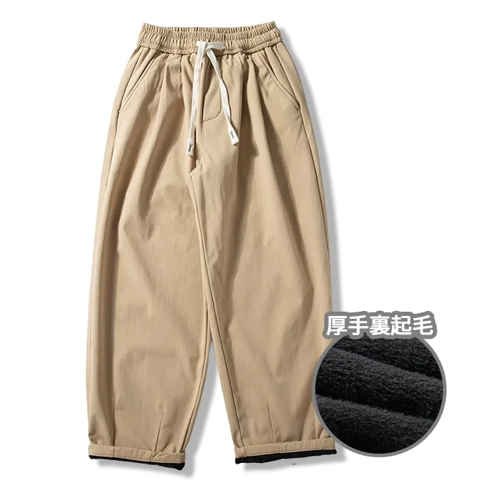 シェフパンツ 裏起毛 ワイドパンツ 表地コットン100% 暖パン ウエストゴム イカジュアルパンツ-Oakln