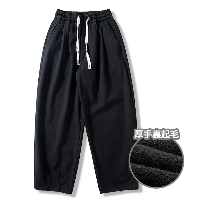 シェフパンツ 裏起毛 ワイドパンツ 表地コットン100% 暖パン ウエストゴム イカジュアルパンツ-Oakln