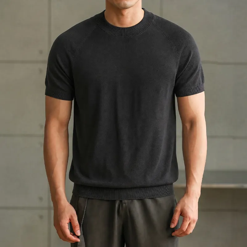 洗濯機洗い可｜型崩れしにくい｜リネン混ニットTシャツ｜ひんやり快適で肌にまとわりつきにくい