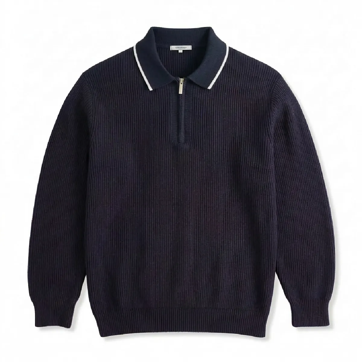  ウォッシャブルハーフジップニット 配色襟元 縦リブ-Oakln