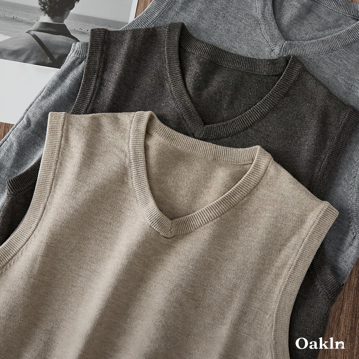 26番双糸 Vネックニットベスト 高弾力 ピリング防止 ビジネス向け-Oakln