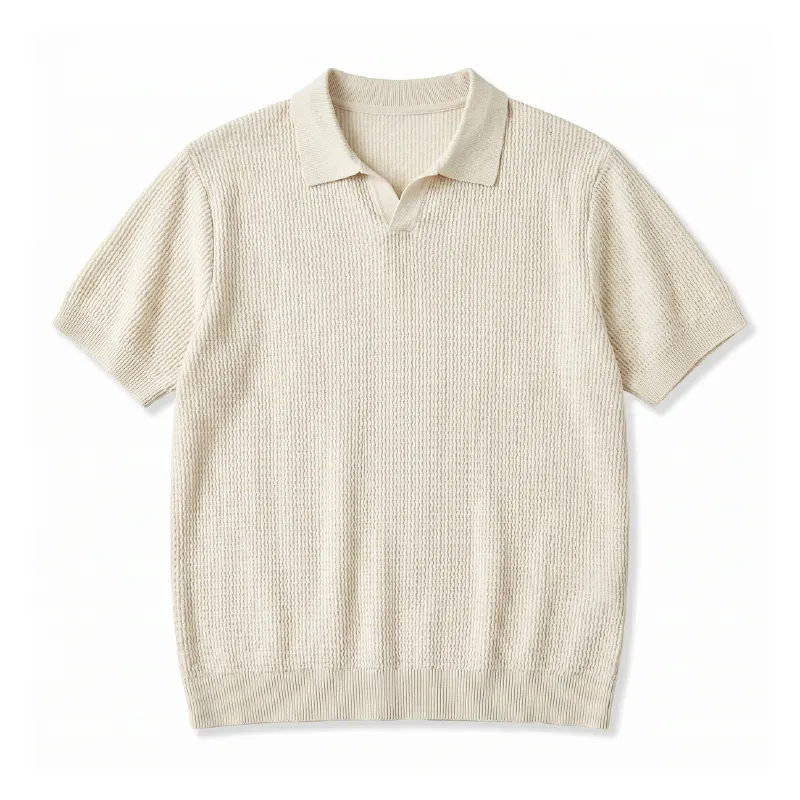 立体感のある縦畝ニット接触冷感アイスシルク キューバカラーTシャツ 洗濯機洗い可・型崩れしにくい