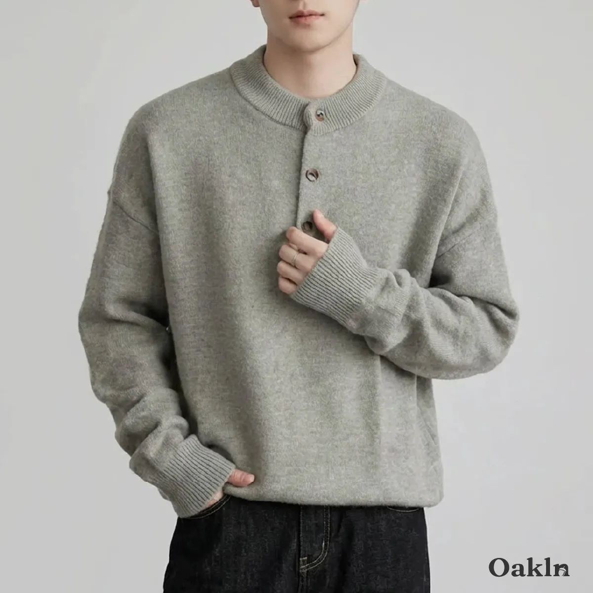 ウォッシャブル ヘンリーネック ニット セーター 柔らい肌触り 洗濯機洗い可能