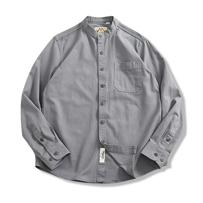 多色展開　スタンドカラーコットン長袖シャツ-oakln