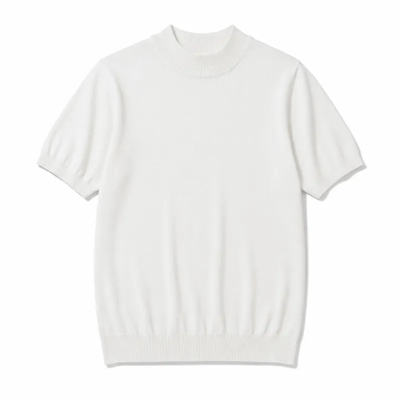 接触冷感 モックネック半袖ニットTシャツ　通気性のよいインナー