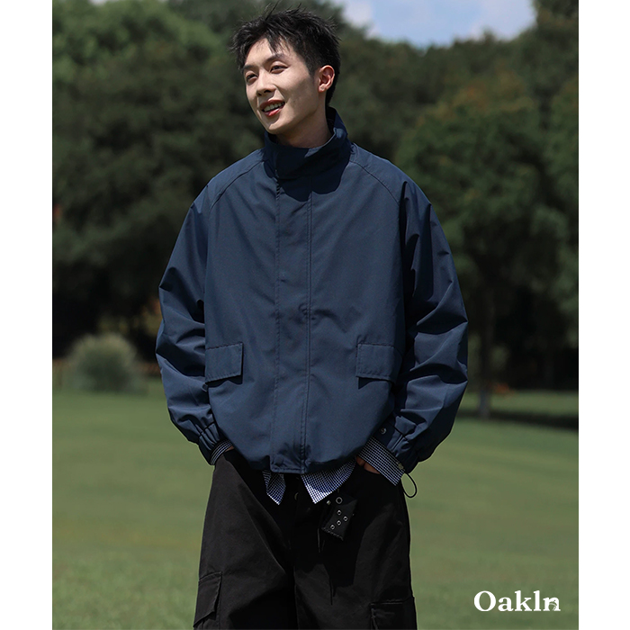 防風 撥水 スタンドカラー ブルゾン メンズ 裾ドローコード ショート丈 ゆったり 体型カバー 高機能 アウター-Oakln