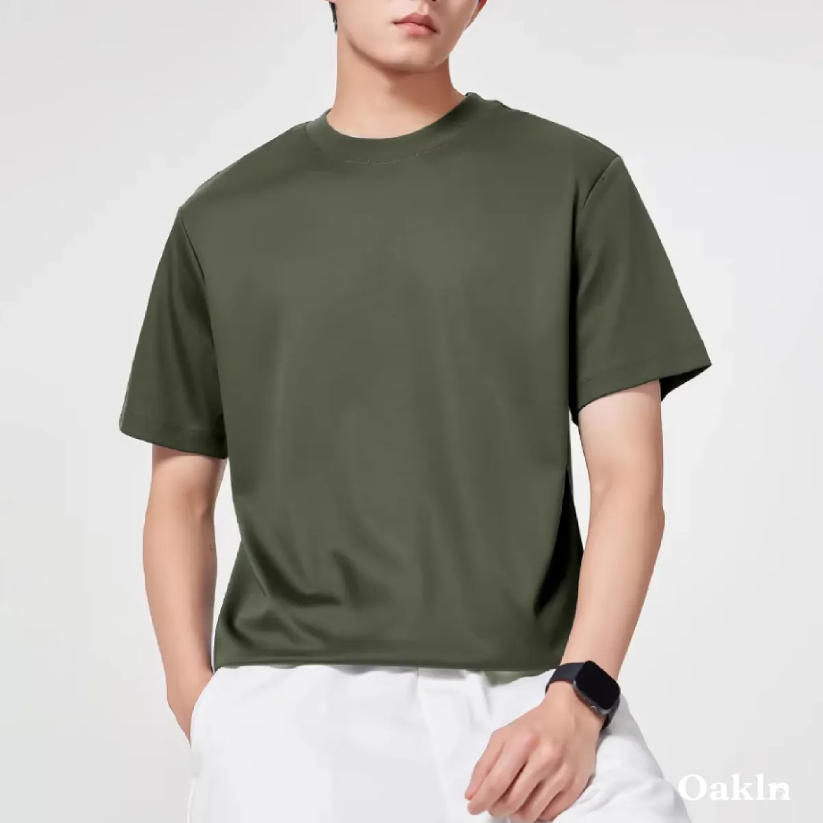 なめらかな肌触り　モダール混コットンTシャツメンズ-Oakln