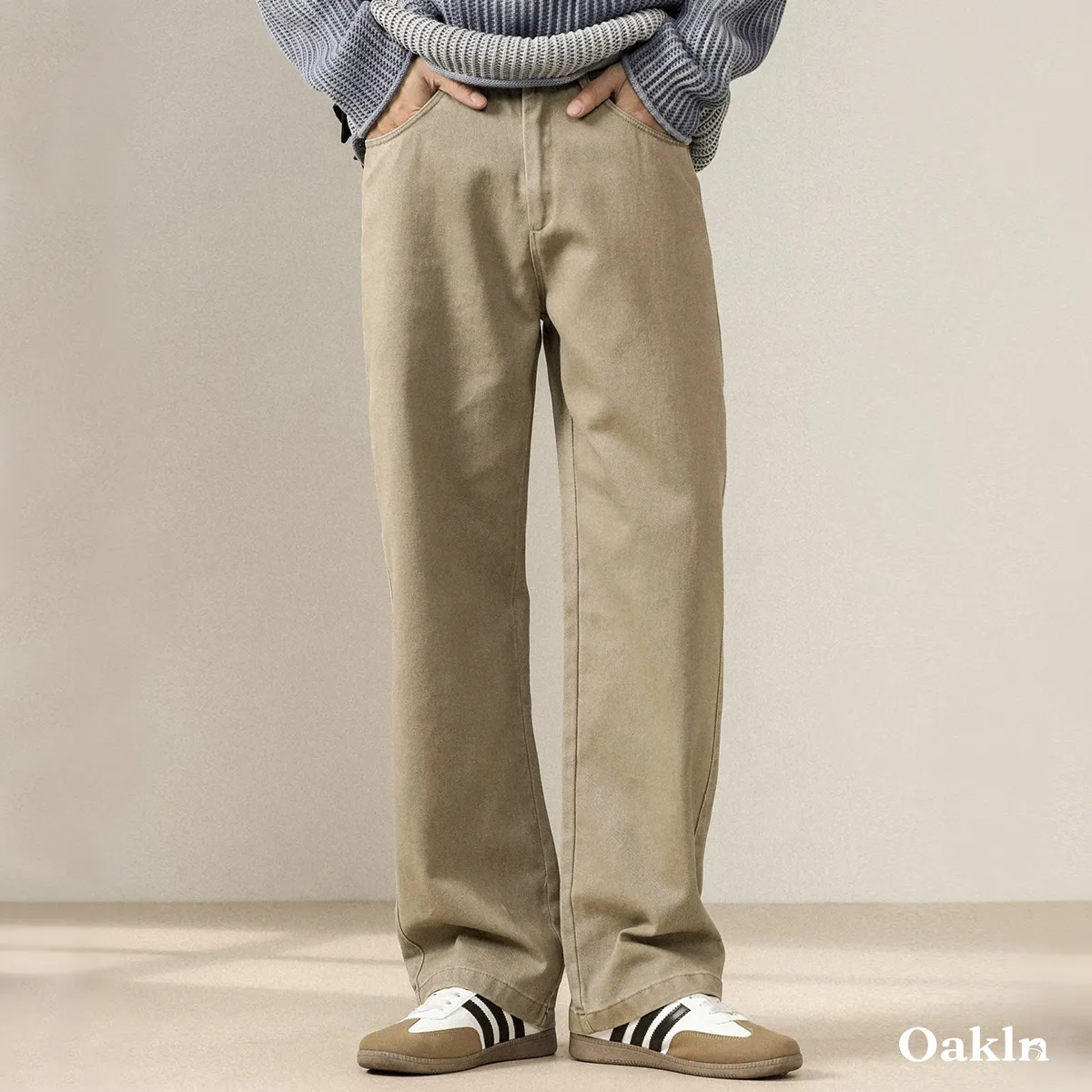 脚長見えワイドストレート コットン100％ ウエストゴム仕様-Oakln