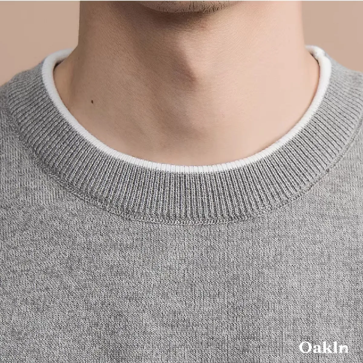接触涼感 透けにくい メンズシルク混紡ニット-Oakln