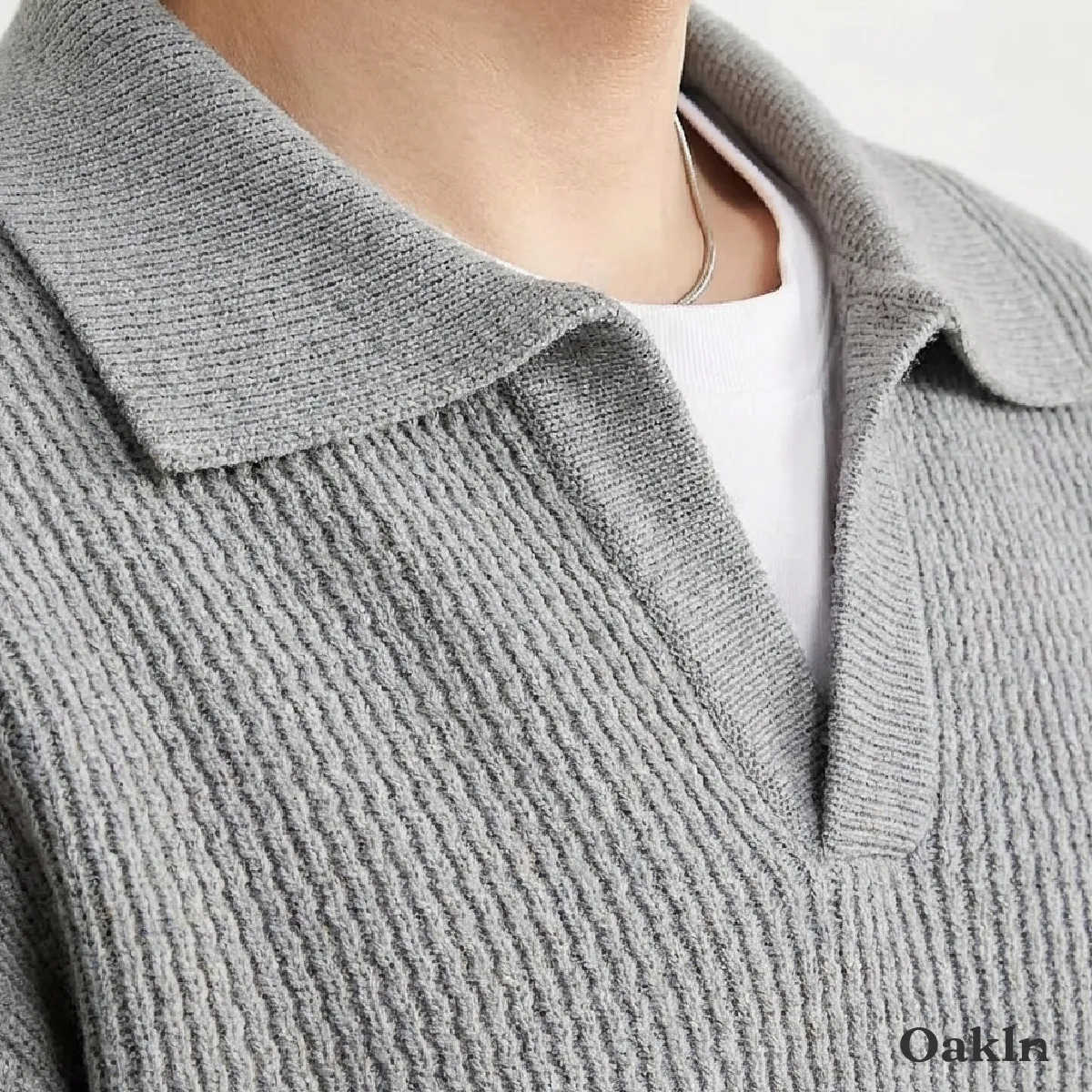 ウォッシャブル 折り襟ニット リブ 畔編み 洗濯機洗い可能 メンズ-Oakln