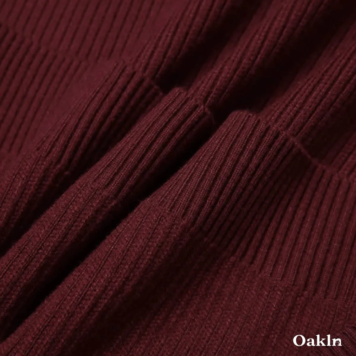  ウォッシャブルハーフジップニット 配色襟元 縦リブ-Oakln