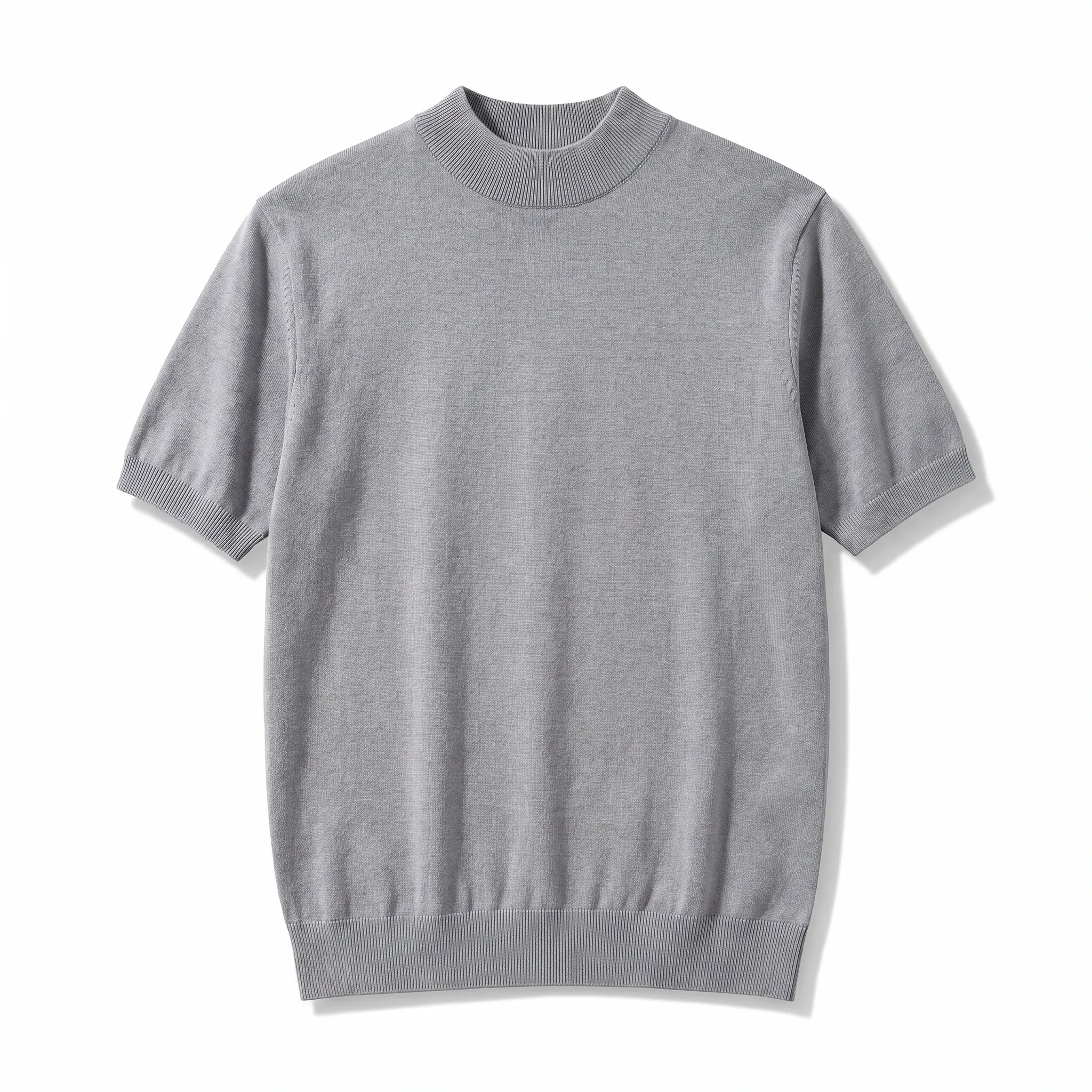 接触冷感 モックネック半袖ニットTシャツ　通気性のよいインナー