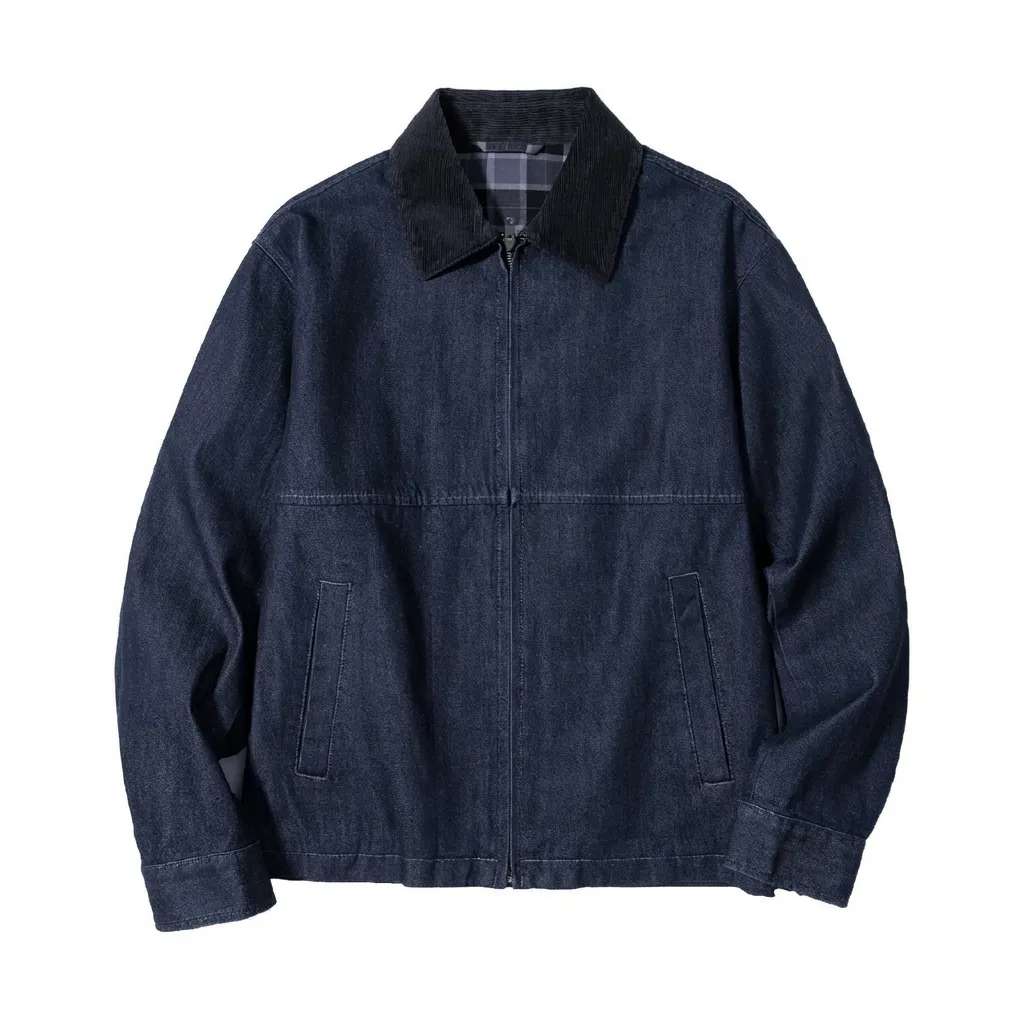 ミニマルデザイン コーデュロイ襟 メンズモダンハリントン ビジネスジャケット