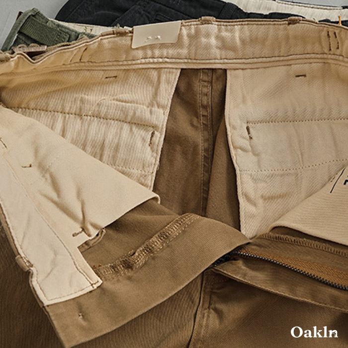 ヴィンテージ加工　着回し自在微ストレッチカジュアルパンツ-oakln