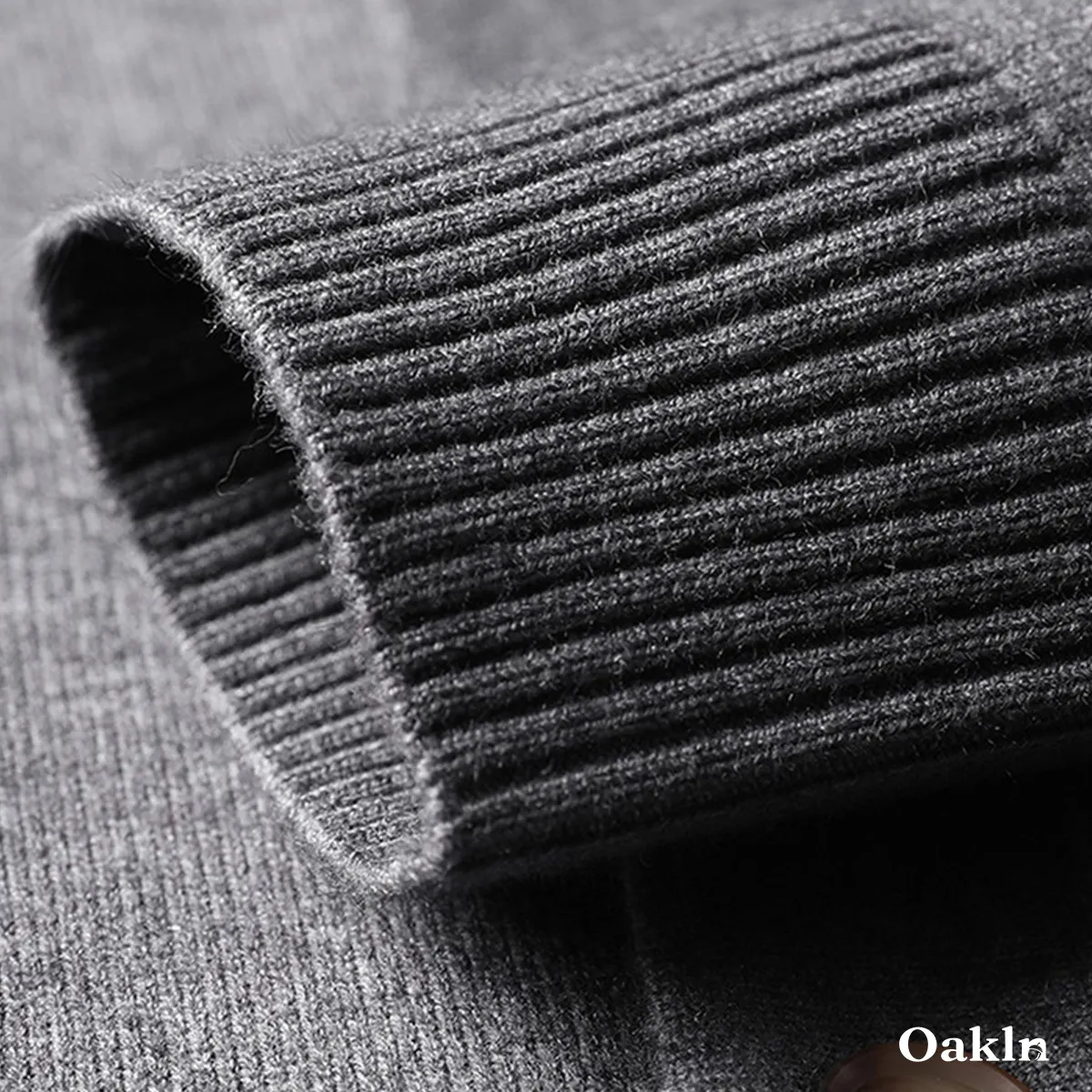 ハイネックニットカーディガン ウール混 伸縮性あり リブ袖 柔らかい-Oakln