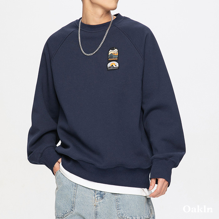 アウトドア風ワンポイント刺繍　裏起毛 クルーネックスウェット