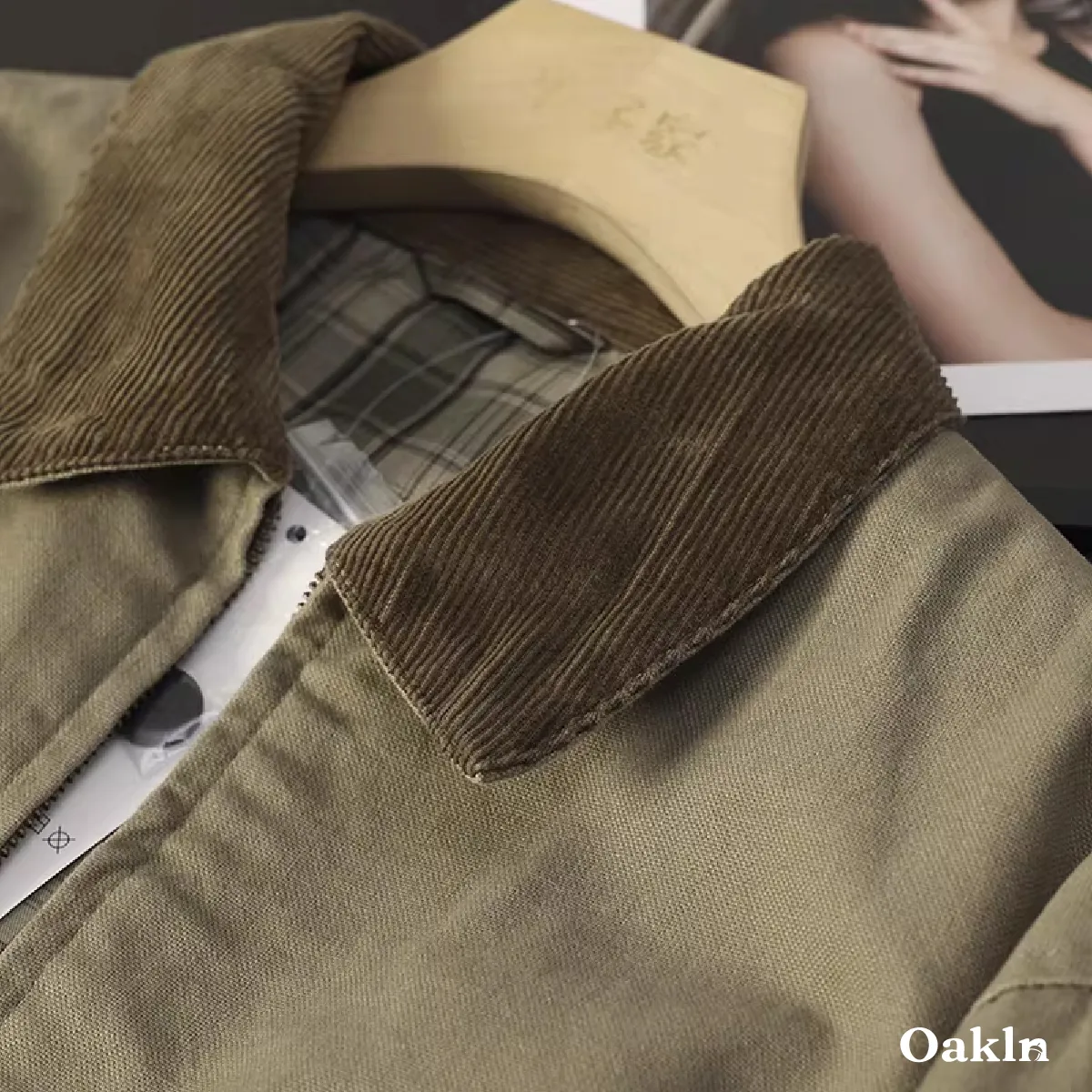 ミニマルデザイン コーデュロイ襟 メンズモダンハリントン ビジネスジャケット-Oakln