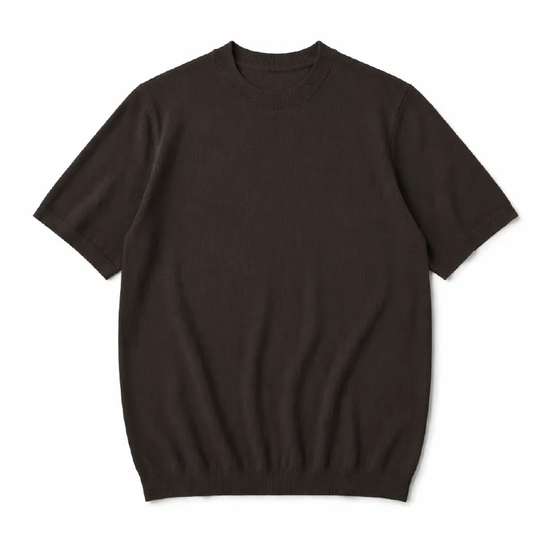 ひんやりとした着心地　12Gのハイゲージ編み　クルーネックニットTシャツ　洗濯機洗い可