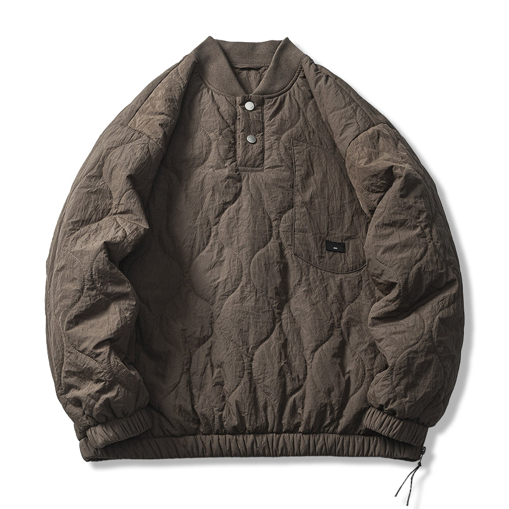 撥水＆シワ感素材 ひょうたんキルティング ハーフボタン ベースボールカラープルオーバー-oakln