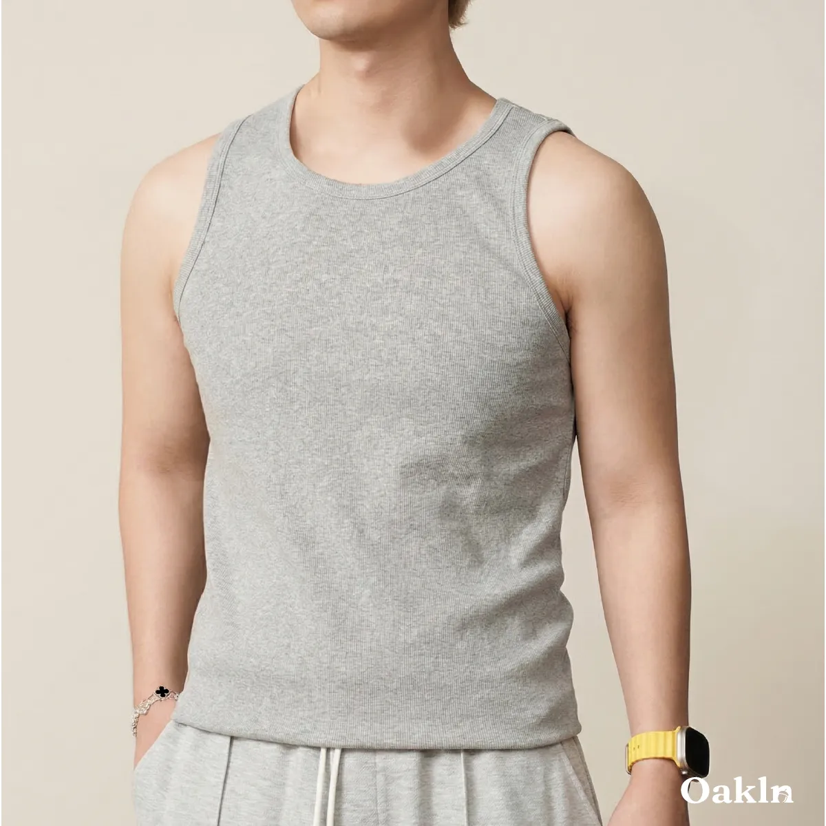 インナー用 リブストレッチタンクトップ 厚手コットン-Oakln