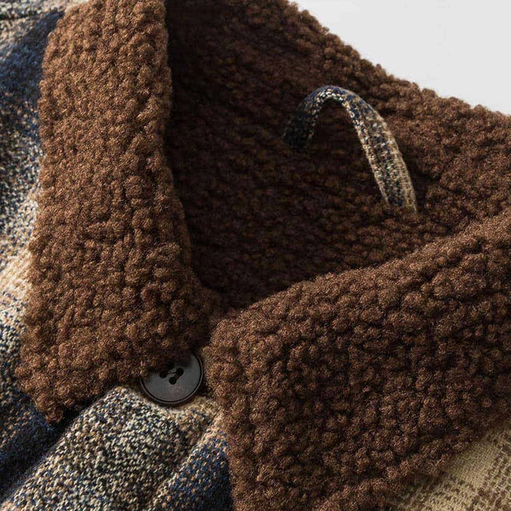 ボア裏地　ツイードチェック柄長袖シャツジャケット-oakln