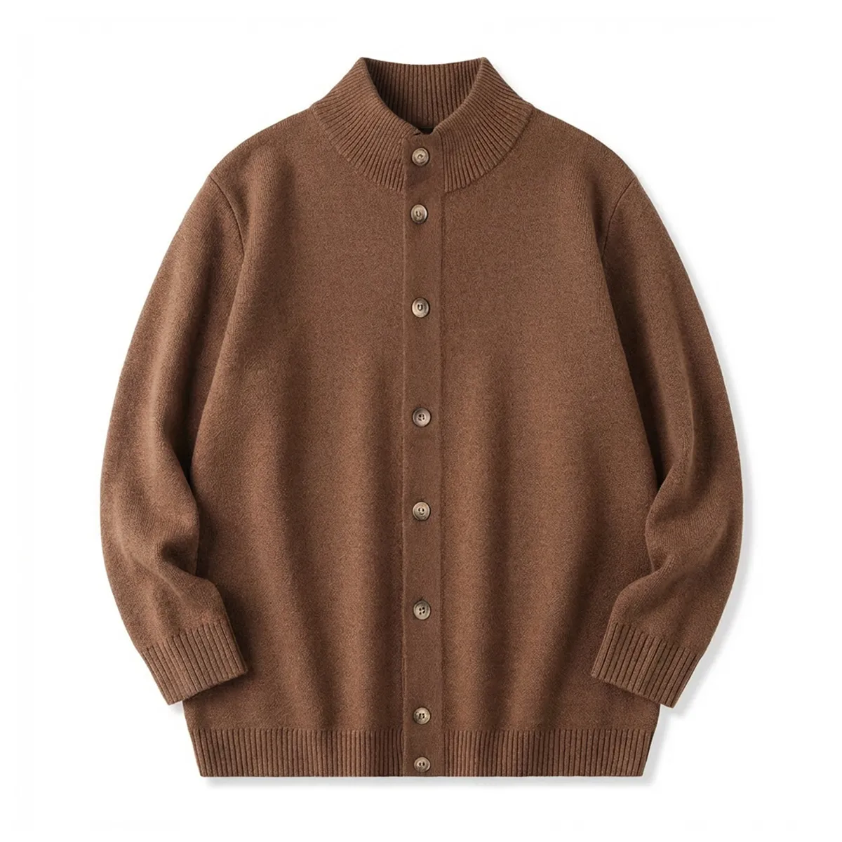 ハイネックニットカーディガン ウール混 伸縮性あり リブ袖 柔らかい-Oakln