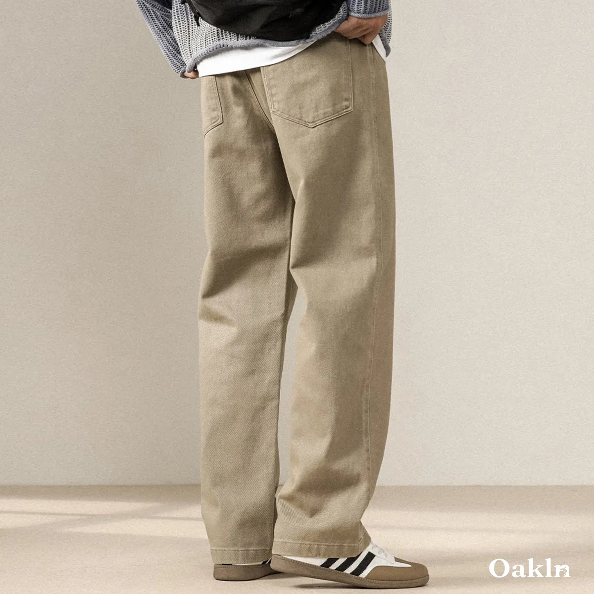 脚長見えワイドストレート コットン100％ ウエストゴム仕様-Oakln