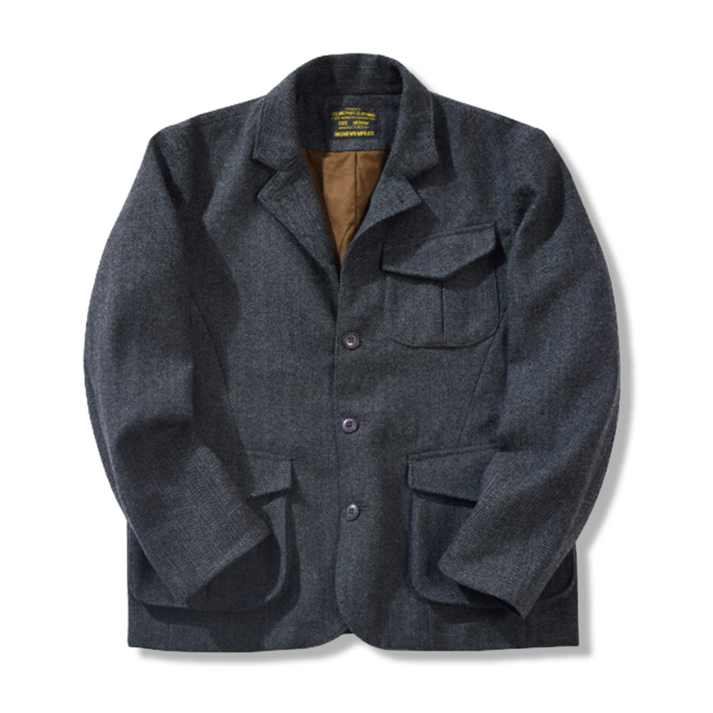 レトロヘリンボーン　リバーシブルウールテーラードジャケット-oakln