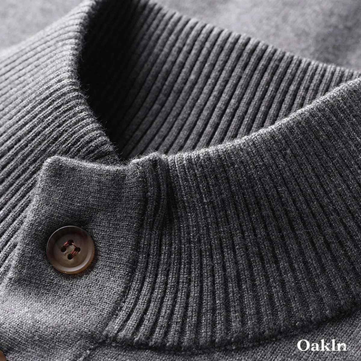 ハイネックニットカーディガン ウール混 伸縮性あり リブ袖 柔らかい-Oakln