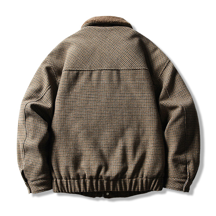 アメリカヴィンテージ　ウール混ハウンドトゥース柄中綿入りラシャハンティングジャケット-oakln