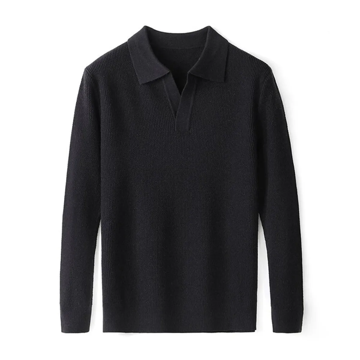  スキッパー ニット 羊毛混 鹿の子編み 襟付き ウォッシャブル ボタンレス ポロネックニット ウール混  立体テクスチャー  洗濯機対応