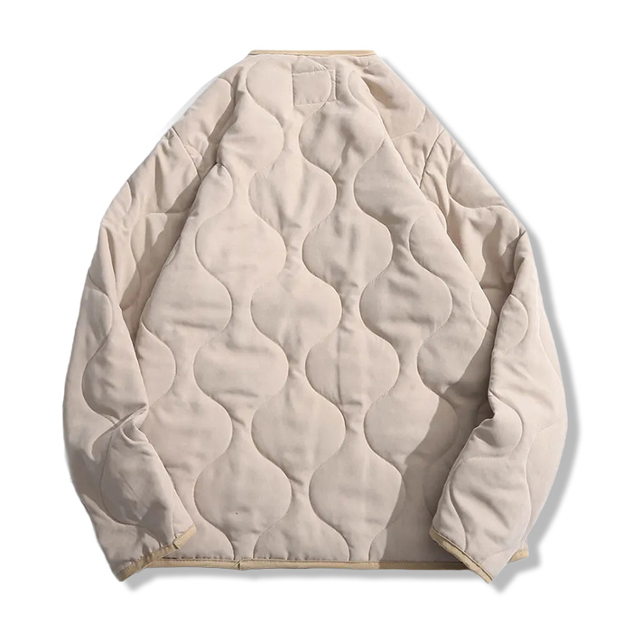 ピーチスキンノーカラー　中綿キルティングジャケット-oakln