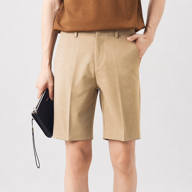 夏用メンズショートパンツ 薄手 通気性のある素材 イージーケア 落ち感のあるシルエット ビジネスカジュアル