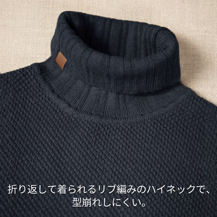 【肌にやさしいニット】クラシックハイネック 680g コットン混 チクチクしない 秋冬あったかニットトップス