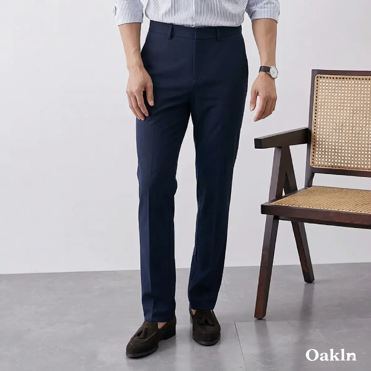 アイロン不要 センタープレス入り ハリのあるスラックス-Oakln