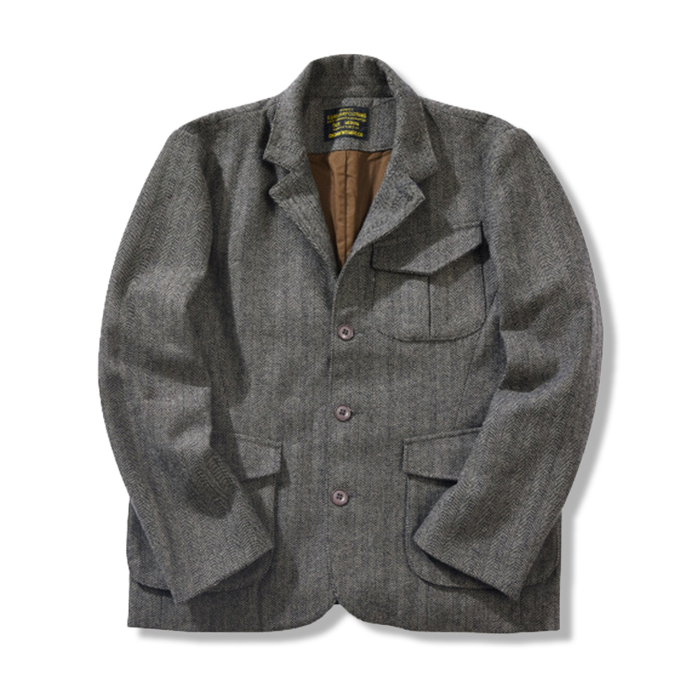 レトロヘリンボーン　リバーシブルウールテーラードジャケット-oakln