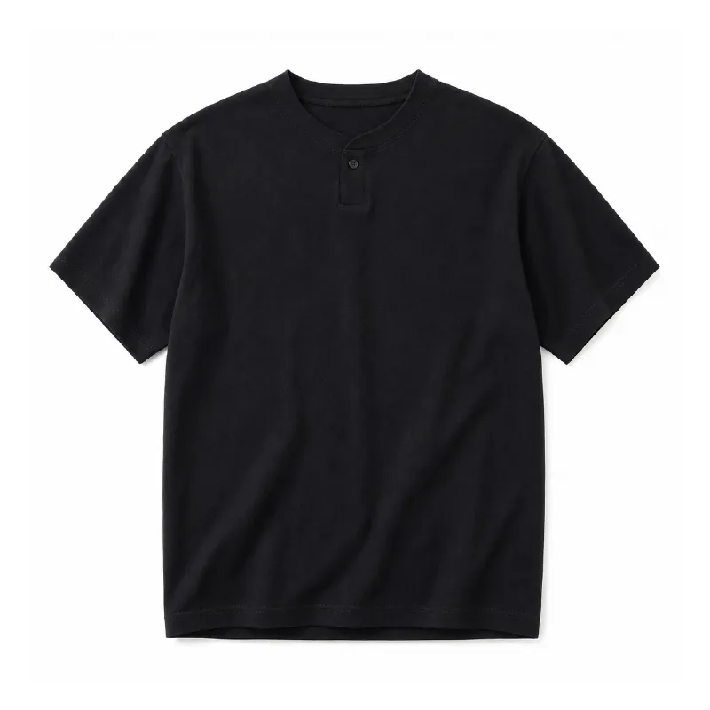 ヨレにくいヘンリーネック無地Tシャツメンズ　ゆったりシルエット