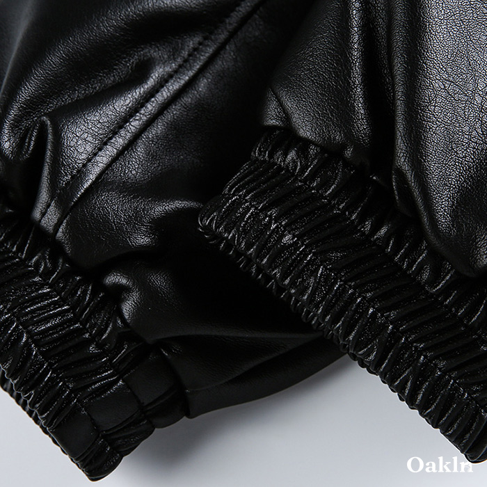 ボア折り襟　クラシックアームポケット付き中綿レザージャケット-oakln
