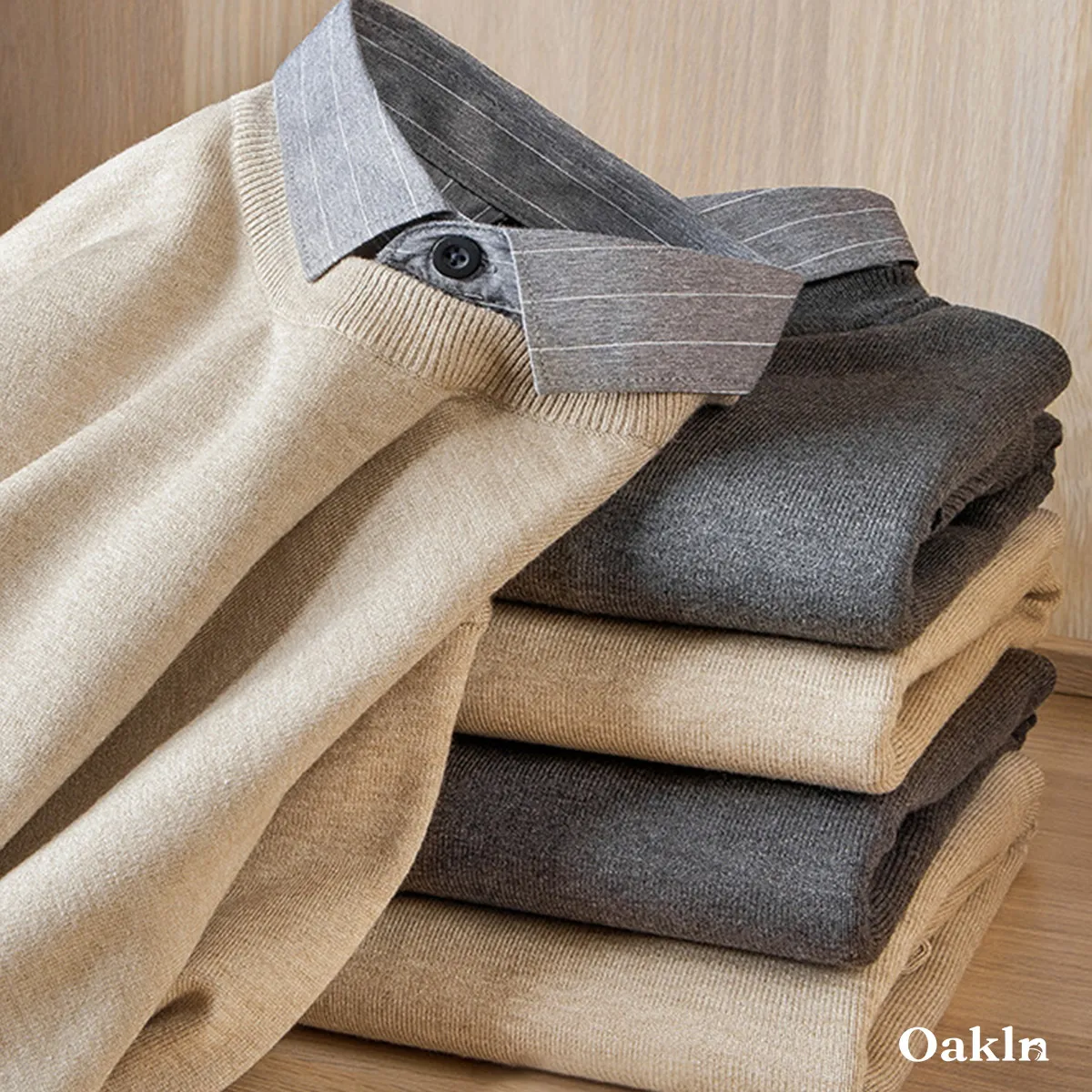 重ね着不要 フェイクレイヤード クルーネック ニット ボーダー襟