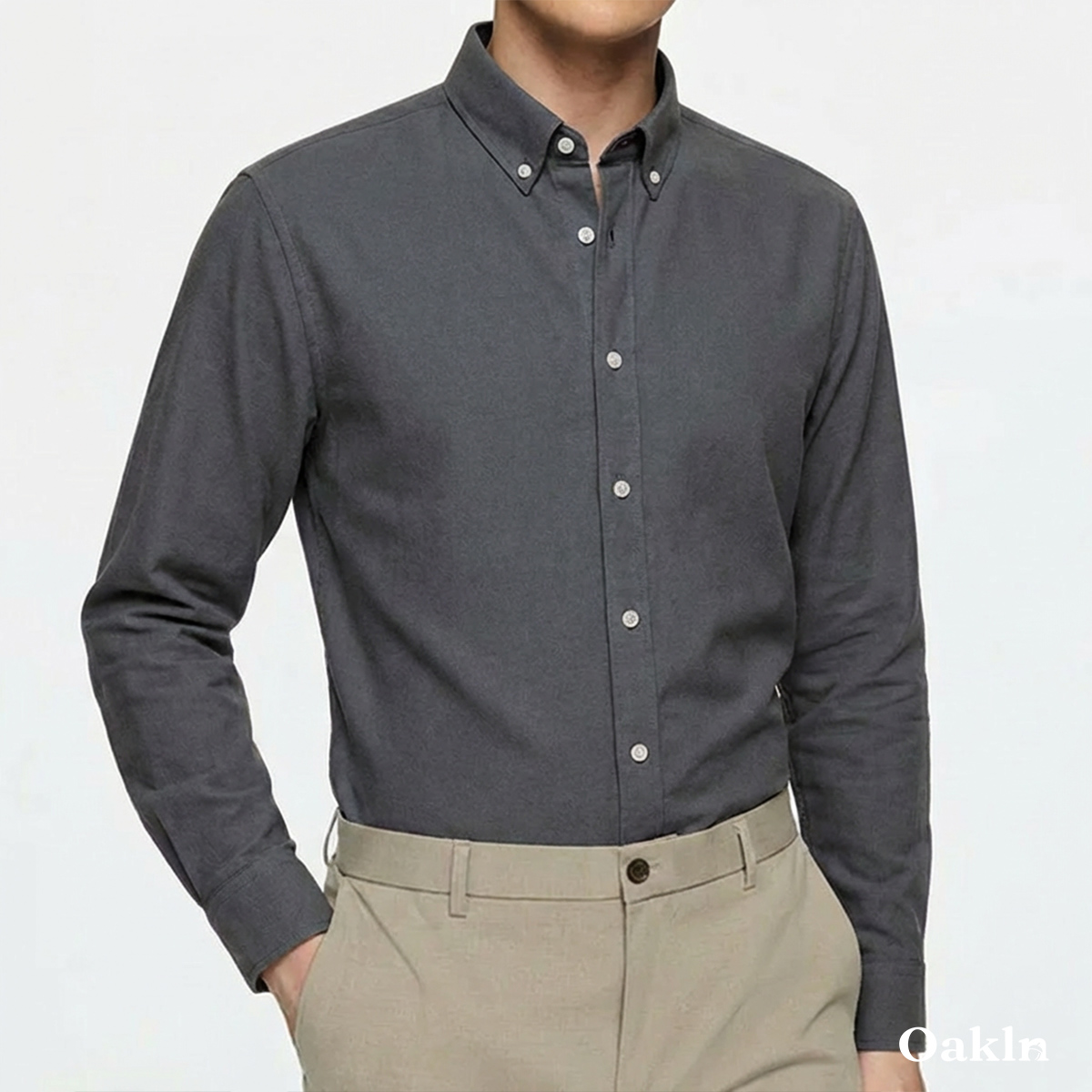 コットン100％ 超長綿 両面起毛 オックスフォード長袖シャツ-Oakln